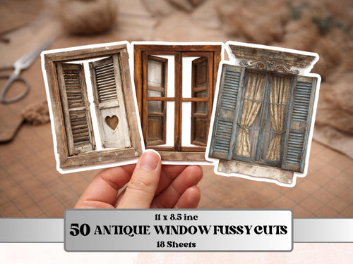 Antique Windows Fussy Cut, 50 Vintage Fancy Window Cutouts, Victorian Decor for Junk Journal, Gothic Scrapbooking Collage Sheet