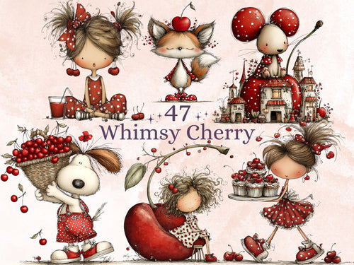Cherry Clipart Bundle | 47 Whimsical Quirky Cherry PNG | Summer Fruit Digital Download