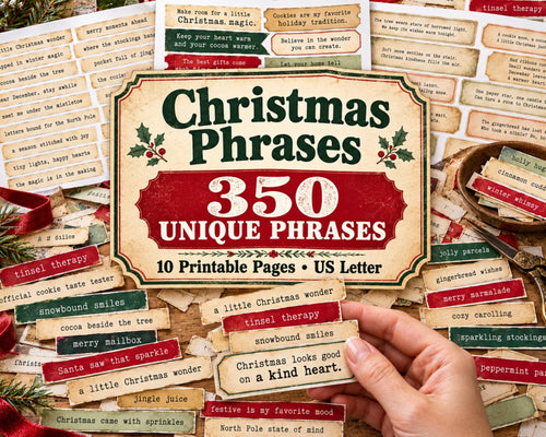 Christmas Phrases for Junk Journal – 350 Printable Holiday Word Strips
