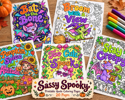Sassy Halloween Coloring Pages, 20 Printable Funny Spooky Quote Coloring Sheets, Witchy Sayings for Adults, PDF Download
