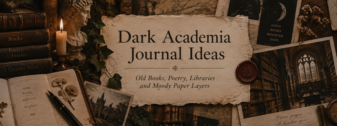 Dark Academia Journal Ideas: Old Books, Poetry, Libraries and Moody Paper Layers -