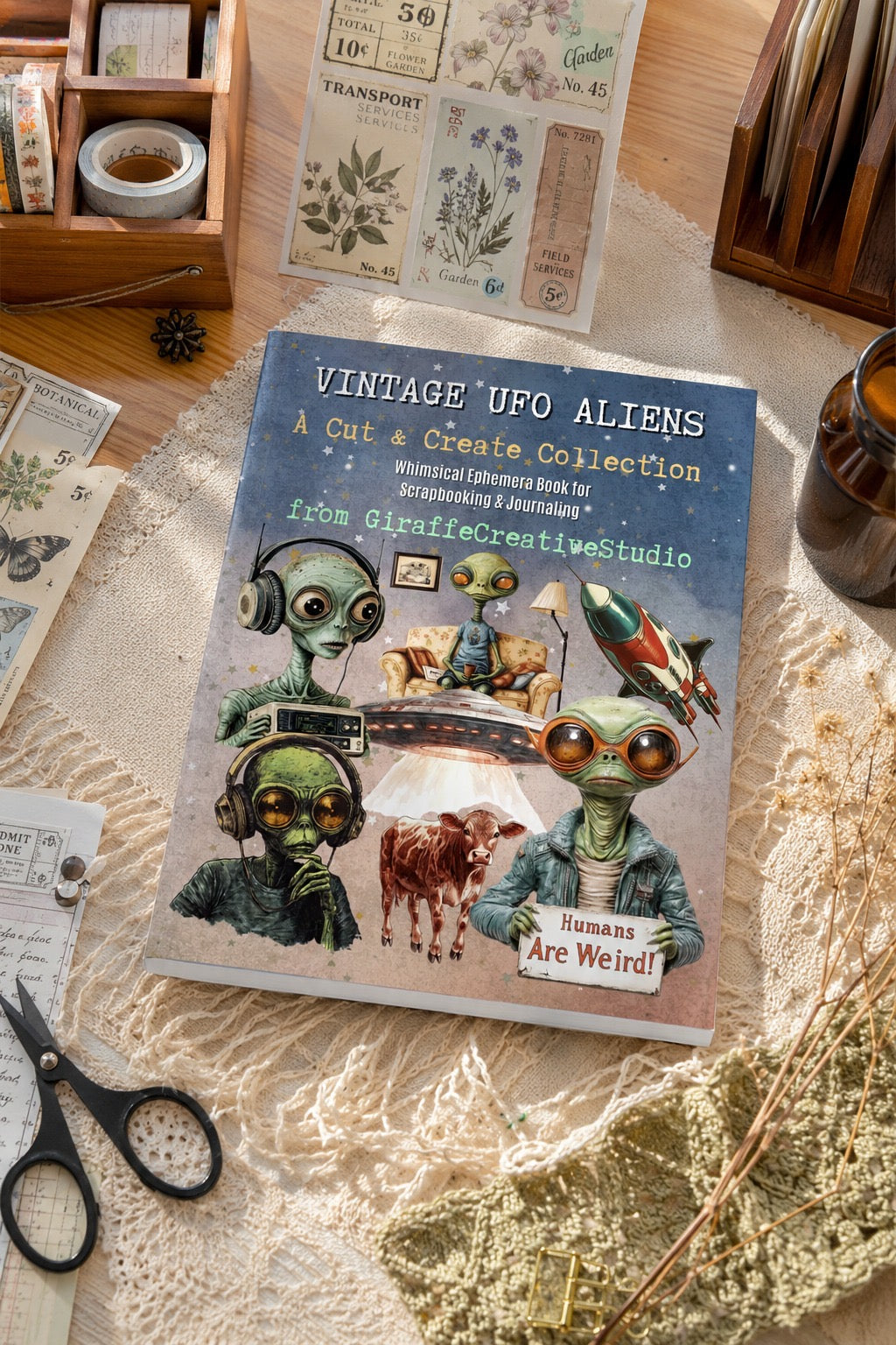 Vintage UFO Aliens Cut & Collage Book