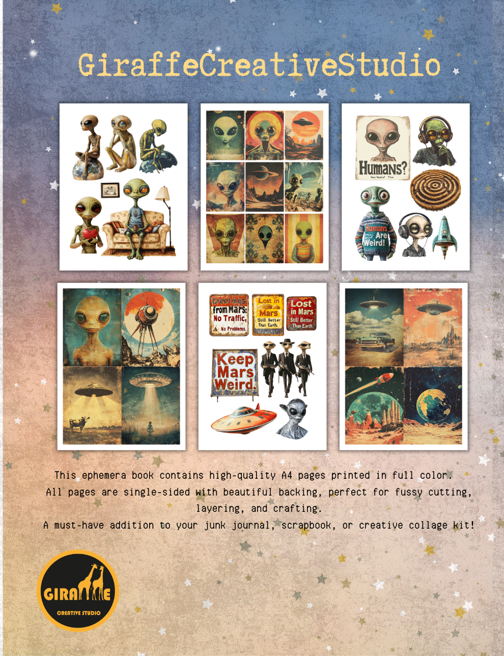 Vintage UFO Aliens Cut & Collage Book