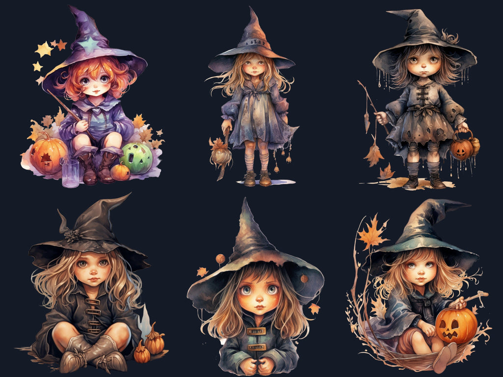 25 PNG Watercolor Cute Little Witches Clipart, Witchcraft Clip art, witch clip art png, magic clip art, Halloween Witch, witchcraft png