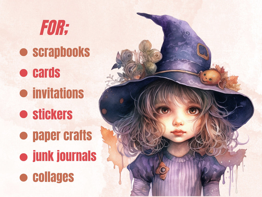 25 PNG Watercolor Cute Little Witches Clipart, Witchcraft Clip art, witch clip art png, magic clip art, Halloween Witch, witchcraft png