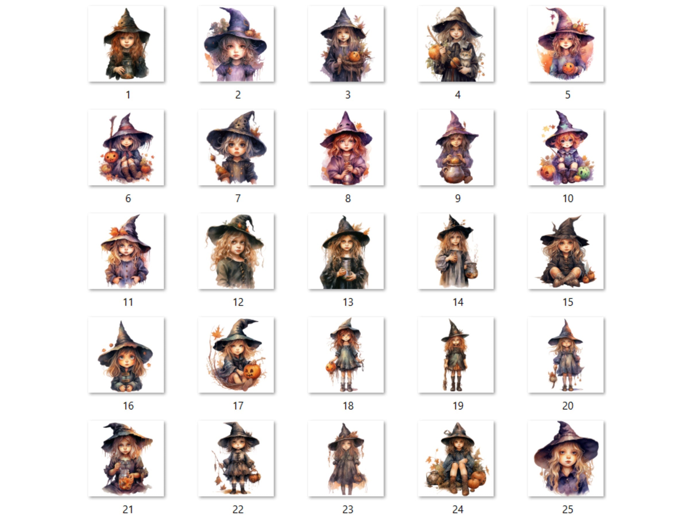 25 PNG Watercolor Cute Little Witches Clipart, Witchcraft Clip art, witch clip art png, magic clip art, Halloween Witch, witchcraft png