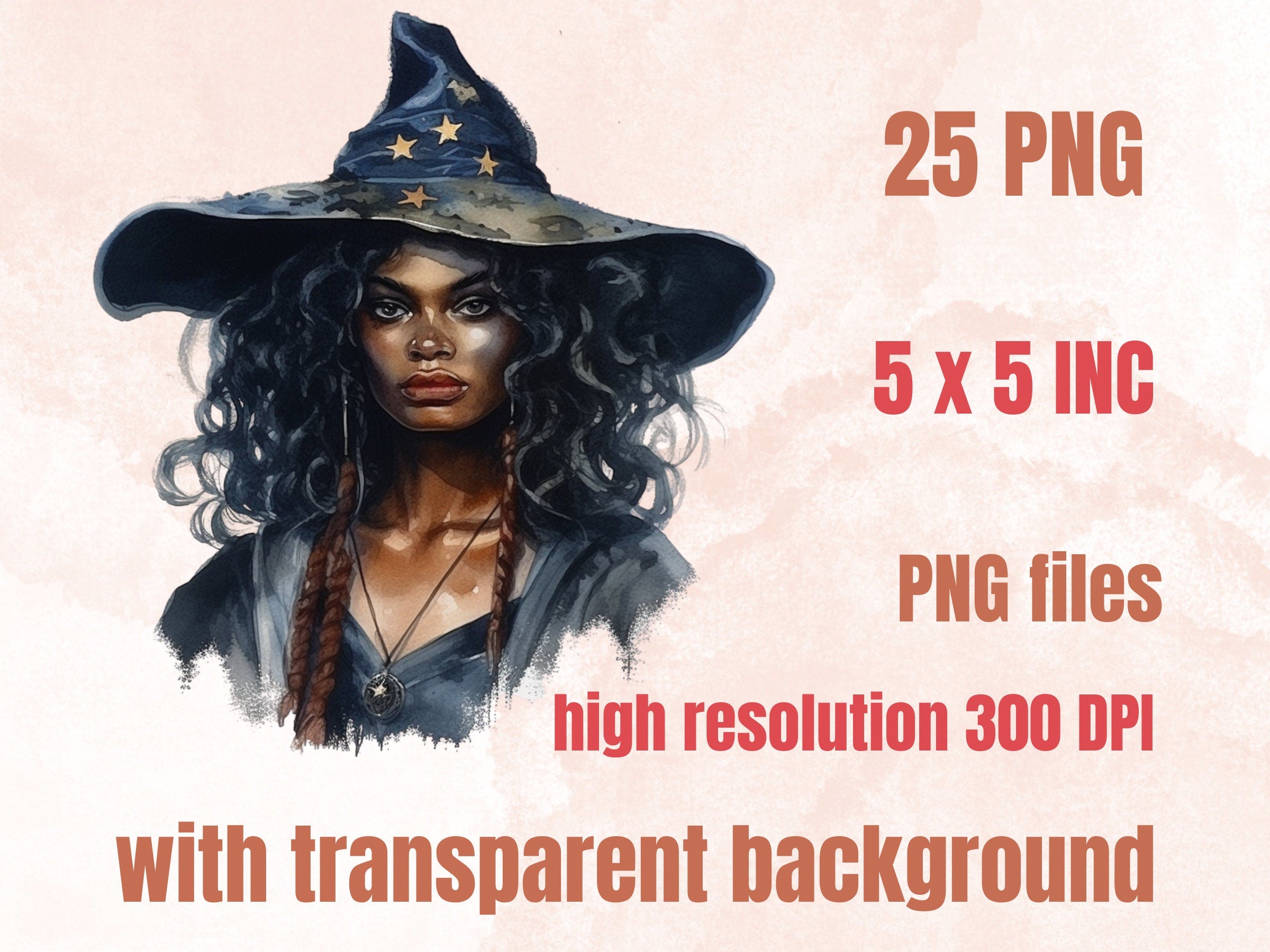 25 PNG Watercolor Black Girl Witches Clipart, Witchcraft Clip art, Afro witch clip art png, magic clip art, African Melanin Black Woman PNG