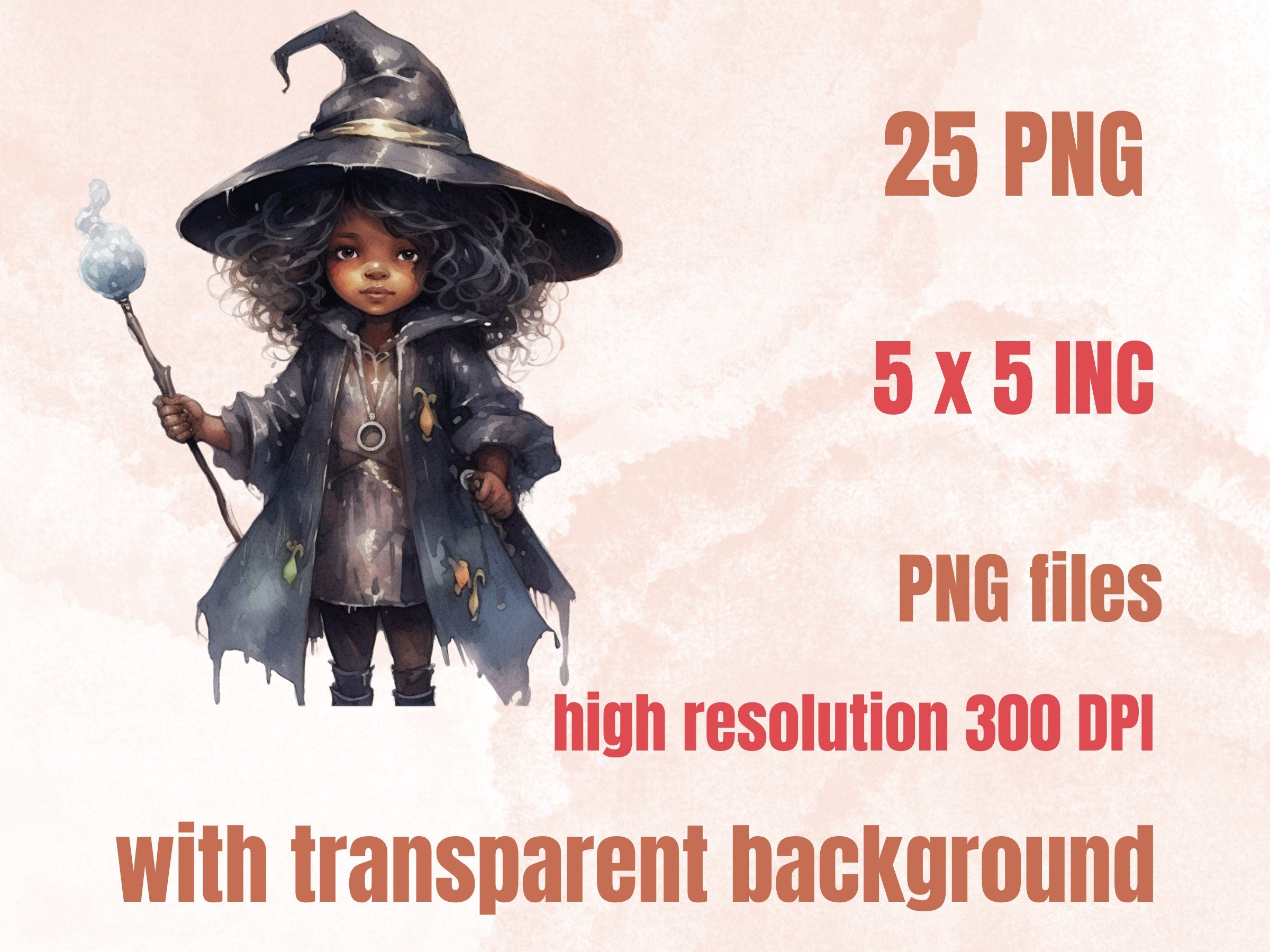 25 PNG Watercolor Little Black Girl Witches Clipart, Witchcraft Clip art, Afro witch clipart png, African American Melanin Black Kids PNG