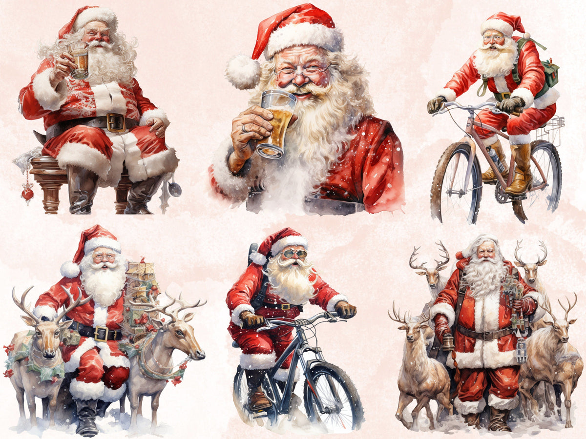 32 PNG Watercolour Santa Claus Clipart, Christmas Clip art Bundle, Winter Holiday graphic png, Xmas Noel Sublimation, Free Commercial Use