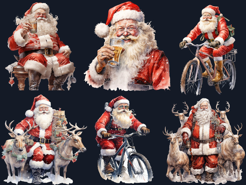 32 PNG Watercolour Santa Claus Clipart, Christmas Clip art Bundle, Winter Holiday graphic png, Xmas Noel Sublimation, Free Commercial Use