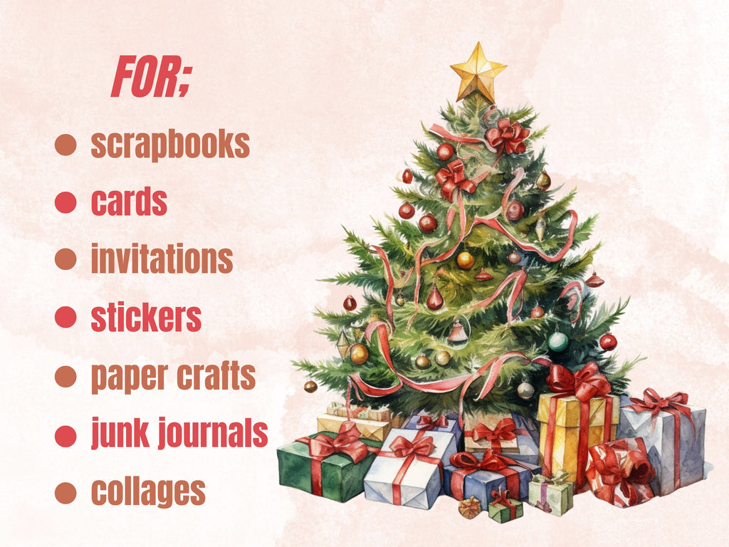 20 PNG Watercolour Christmas Tree Clipart, Cozy Christmas Decorations Clip art Bundle, Winter Holiday graphic png, Xmas Noel Sublimation