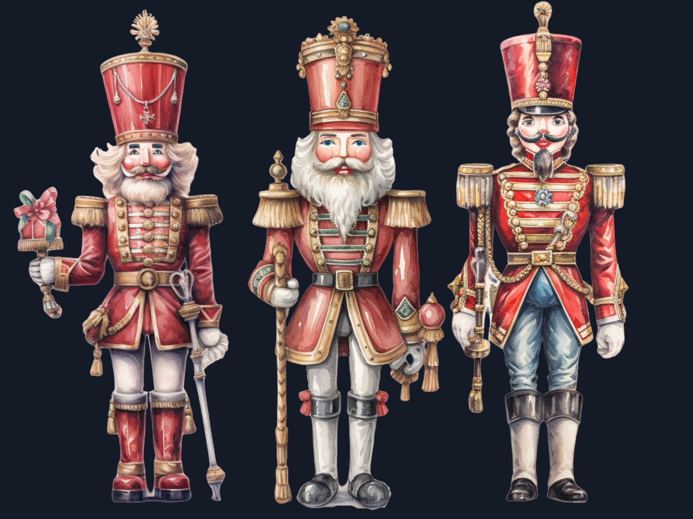29 PNG Watercolour Christmas Nutcracker Clipart, Merry Christmas Ballet Clip art Bundle, Fairytale graphic png, Xmas Noel Sublimation Bundle