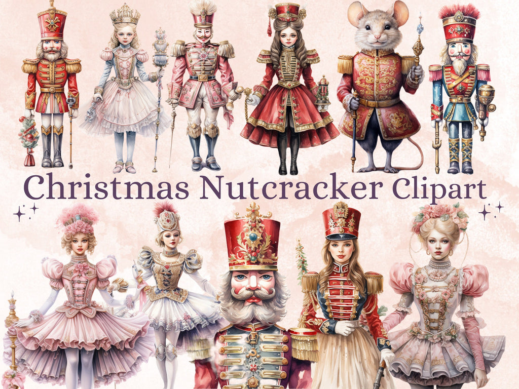 29 PNG Watercolour Christmas Nutcracker Clipart, Merry Christmas Ballet Clip art Bundle, Fairytale graphic png, Xmas Noel Sublimation Bundle