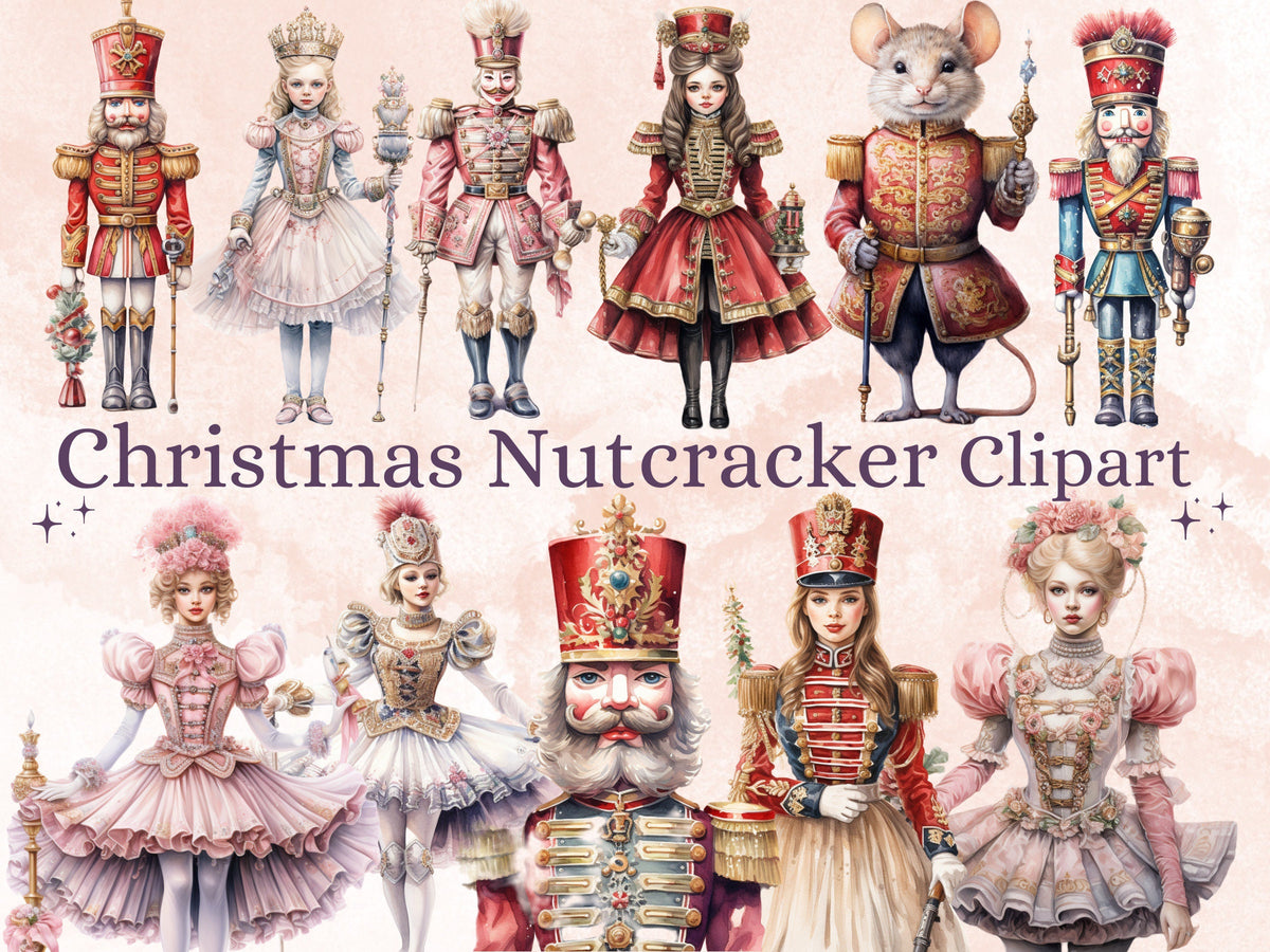 29 PNG Watercolour Christmas Nutcracker Clipart, Merry Christmas Ballet Clip art Bundle, Fairytale graphic png, Xmas Noel Sublimation Bundle