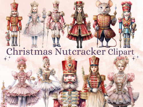 29 PNG Watercolour Christmas Nutcracker Clipart, Merry Christmas Ballet Clip art Bundle, Fairytale graphic png, Xmas Noel Sublimation Bundle