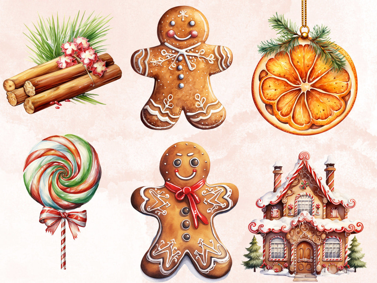 40 PNG Watercolor Christmas Dessert Clipart, Christmas Sweets Clip art, Christmas Cake, Cupcakes, Cookies, Gingerbread png, Xmas Noel Treats