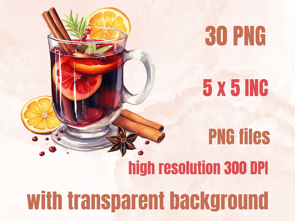 30 PNG Watercolor Christmas Winter Drink Clipart, Merry Christmas Clip art, Hot Chocolate, Cocktail, Beer, Mulled Wine png, Xmas Noel Treats