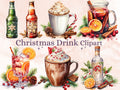 30 PNG Watercolor Christmas Winter Drink Clipart, Merry Christmas Clip art, Hot Chocolate, Cocktail, Beer, Mulled Wine png, Xmas Noel Treats