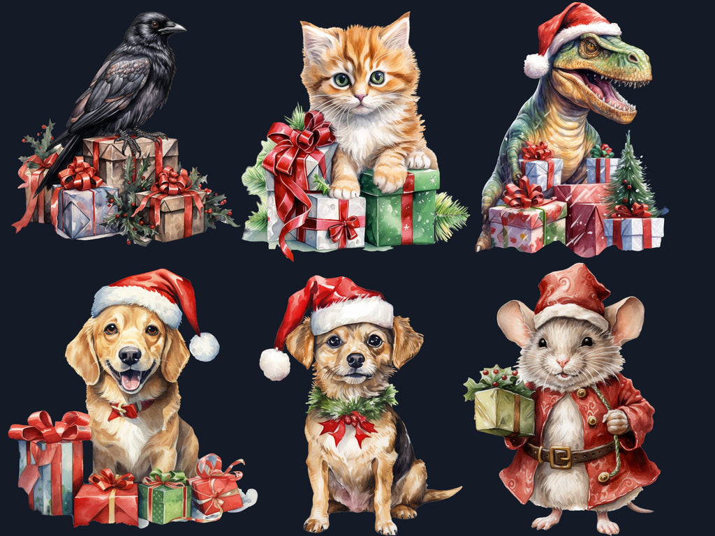 38 PNG Watercolor Christmas Animals Clipart, Merry Christmas Baby shower Clip art, Cute Winter Holiday Graphic png, Xmas Noel Sublimation