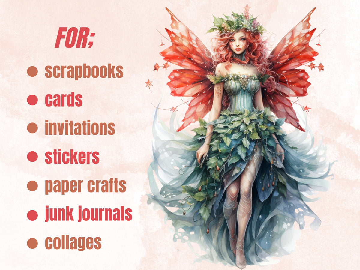 36 PNG Watercolor Christmas Fairy Garden Clipart Bundle, Fairytale Christmas Clip art, Winter Holiday Graphic png, Xmas Noel Sublimation