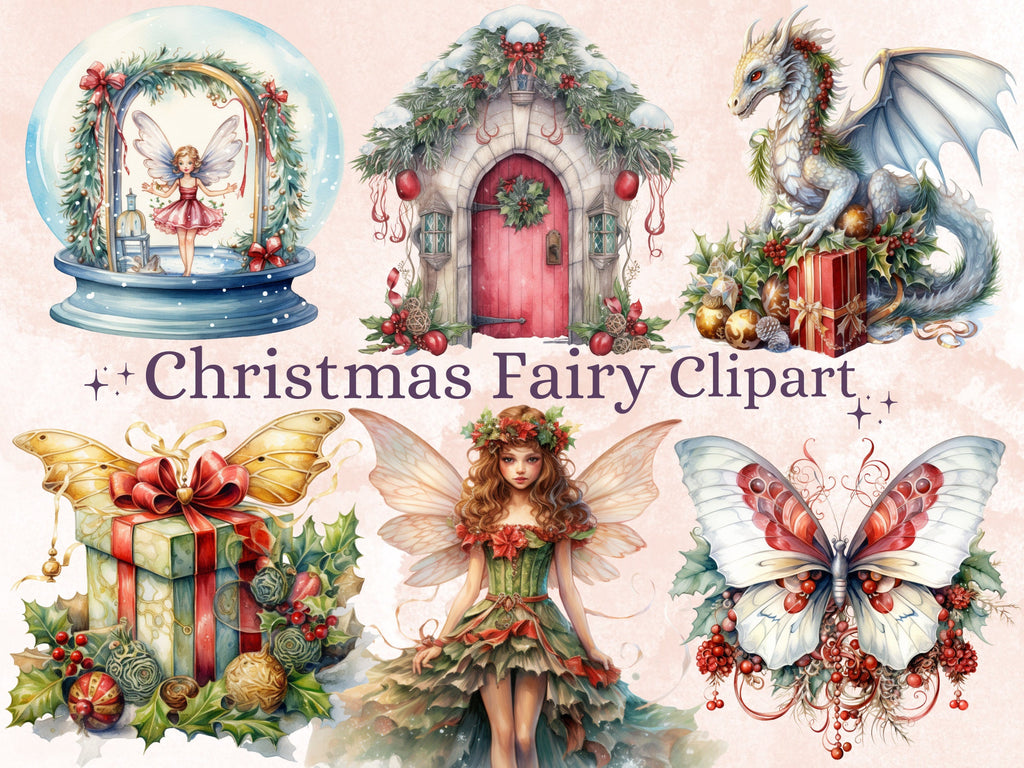 36 PNG Watercolor Christmas Fairy Garden Clipart Bundle, Fairytale Christmas Clip art, Winter Holiday Graphic png, Xmas Noel Sublimation