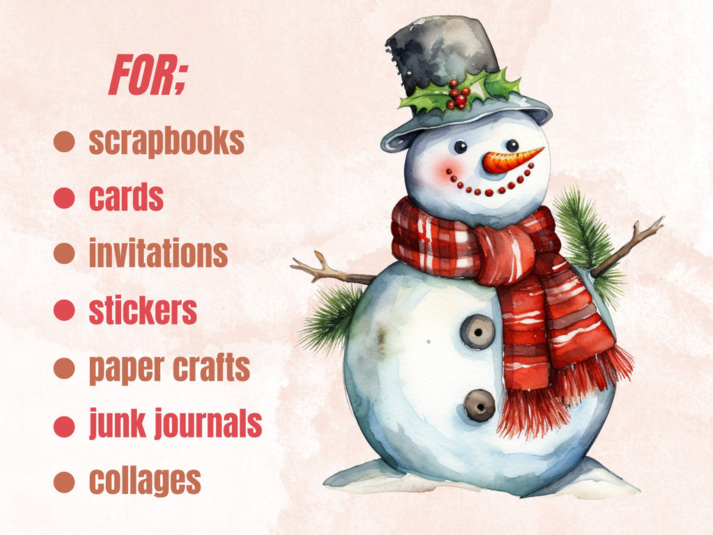 24 PNG Watercolour Christmas Snowman Clipart, Merry Christmas Kids Snow Clip art, Winter Holiday Children graphic png, Xmas Noel Sublimation