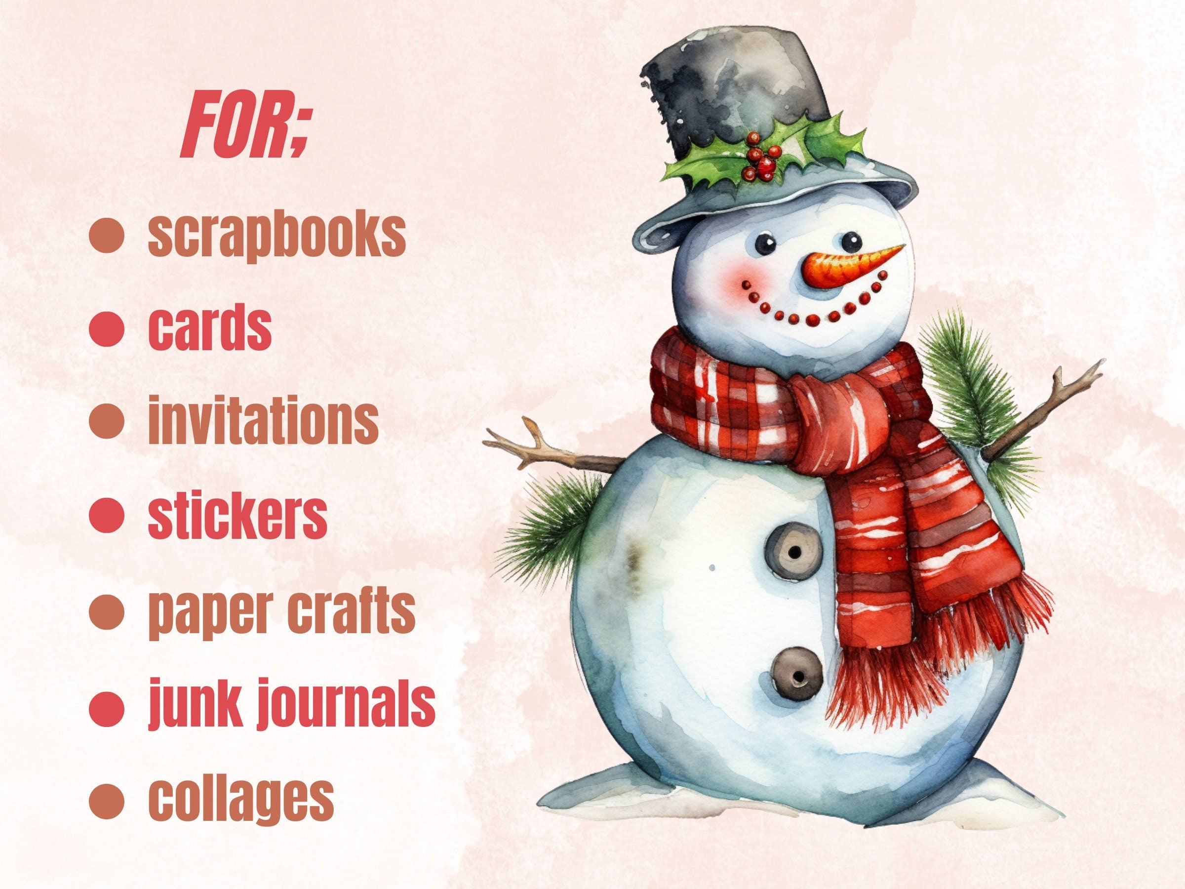 24 PNG Watercolour Christmas Snowman Clipart, Merry Christmas Kids Snow Clip art, Winter Holiday Children graphic png, Xmas Noel Sublimation