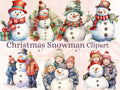 24 PNG Watercolour Christmas Snowman Clipart, Merry Christmas Kids Snow Clip art, Winter Holiday Children graphic png, Xmas Noel Sublimation