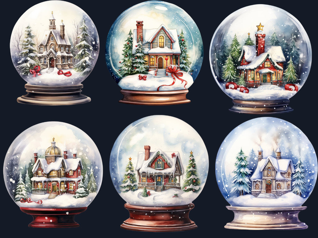30 PNG Watercolour Christmas Snow Globe Clipart, Merry Christmas Cute Santa Clip art, Winter Wonderland graphic png, Xmas Noel Sublimation