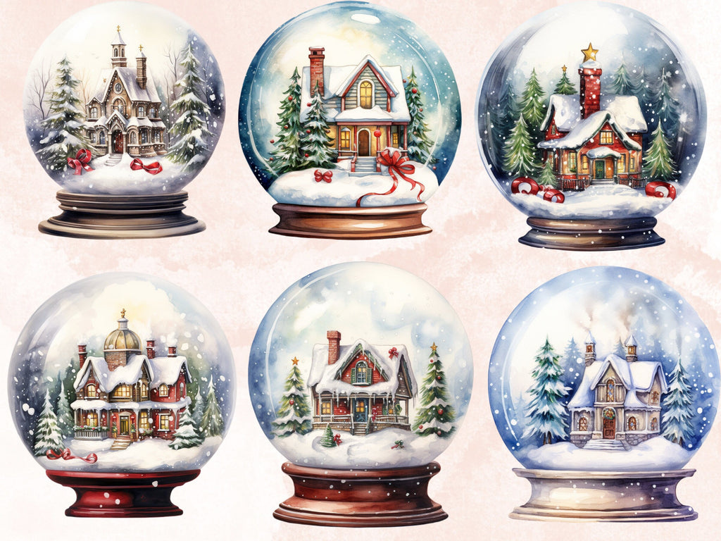 30 PNG Watercolour Christmas Snow Globe Clipart, Merry Christmas Cute Santa Clip art, Winter Wonderland graphic png, Xmas Noel Sublimation