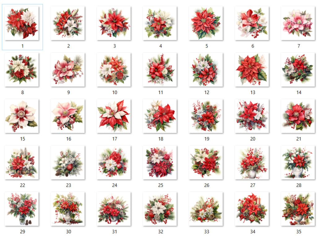 35 PNG Watercolor Christmas Flowers Clipart, Merry Christmas Bouquets Clip art, Winter Arrangement Graphic png, Xmas Noel Sublimation Bundle