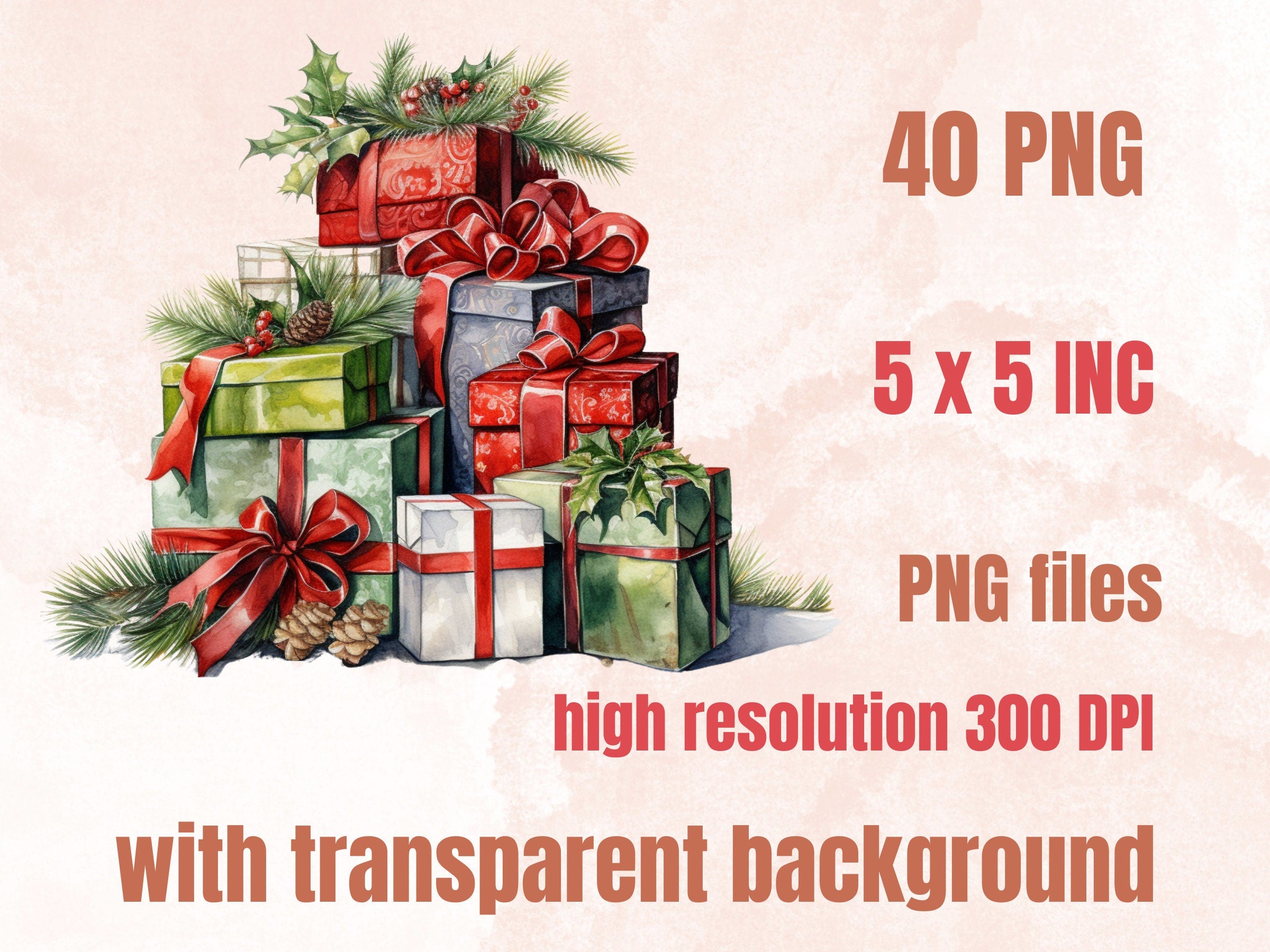 40 PNG Watercolour Christmas Bundle Clipart, Merry Christmas Illustrations Clip art, Winter Holiday png, Xmas Noel Sublimation, Junk Journal
