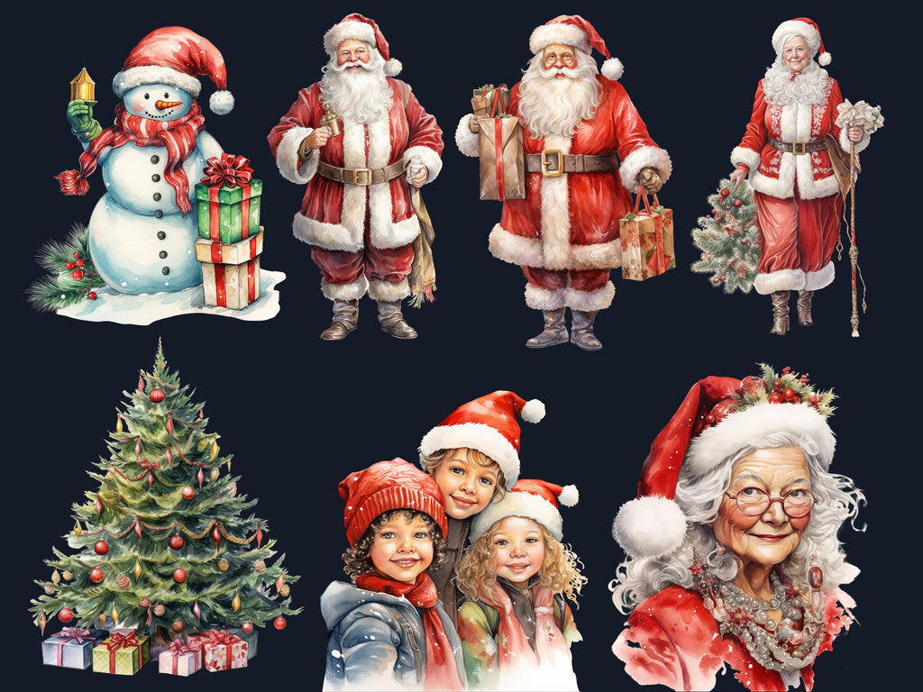 40 PNG Watercolour Christmas Bundle Clipart, Merry Christmas Illustrations Clip art, Winter Holiday png, Xmas Noel Sublimation, Junk Journal