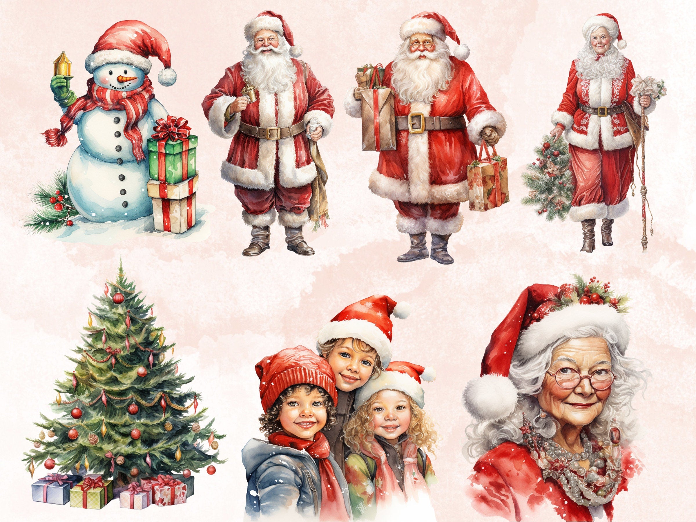 40 PNG Watercolour Christmas Bundle Clipart, Merry Christmas Illustrations Clip art, Winter Holiday png, Xmas Noel Sublimation, Junk Journal