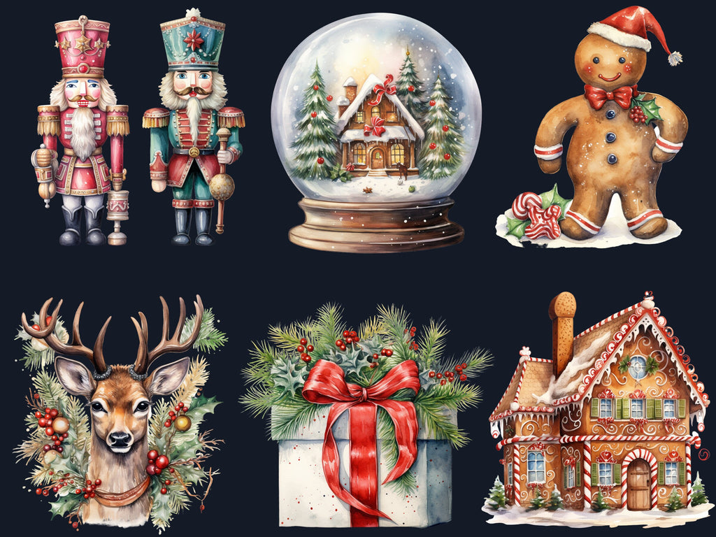 40 PNG Watercolour Christmas Bundle Clipart, Merry Christmas Illustrations Clip art, Winter Holiday png, Xmas Noel Sublimation, Junk Journal