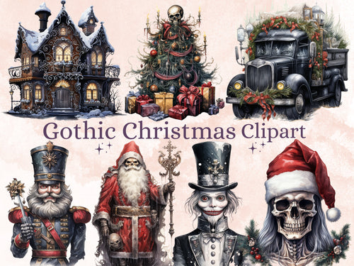42 PNG Watercolour Gothic Creepy Christmas Bundle Clipart, Spooky Dark Christmas Illustrations, Winter Holiday png, Xmas Noel Sublimation
