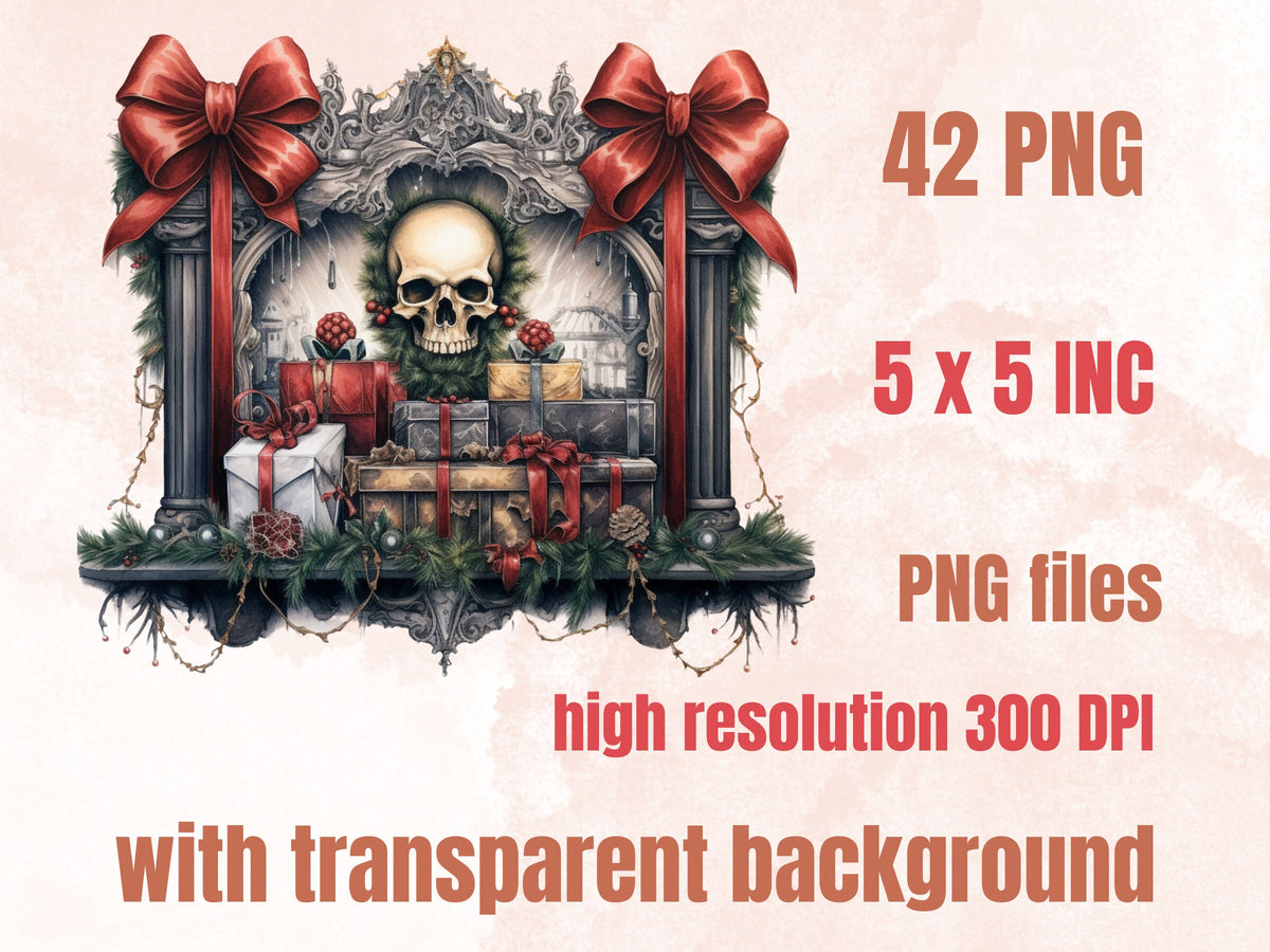 42 PNG Watercolour Gothic Creepy Christmas Bundle Clipart, Spooky Dark Christmas Illustrations, Winter Holiday png, Xmas Noel Sublimation
