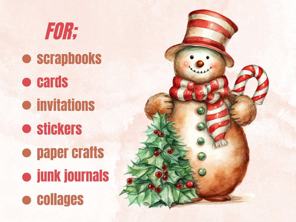 42 PNG Watercolour Vintage Christmas Bundle Clipart, Retro Christmas Illustrations Clip art, Winter Holiday png, Xmas Sublimation Ephemera