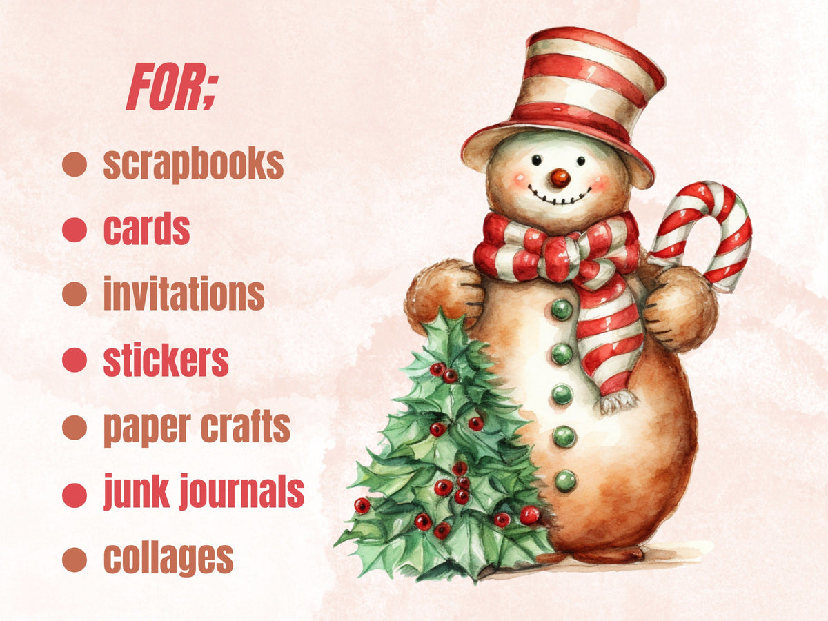 42 PNG Watercolour Vintage Christmas Bundle Clipart, Retro Christmas Illustrations Clip art, Winter Holiday png, Xmas Sublimation Ephemera