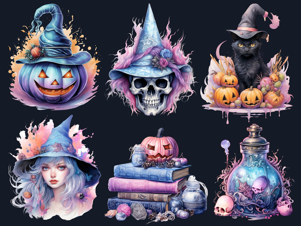 40 PNG Watercolour Pastel Halloween Bundle Clipart, Cute Pink Halloween Illustrations Clip art, Witchcraft png, Pastelloween Sublimation