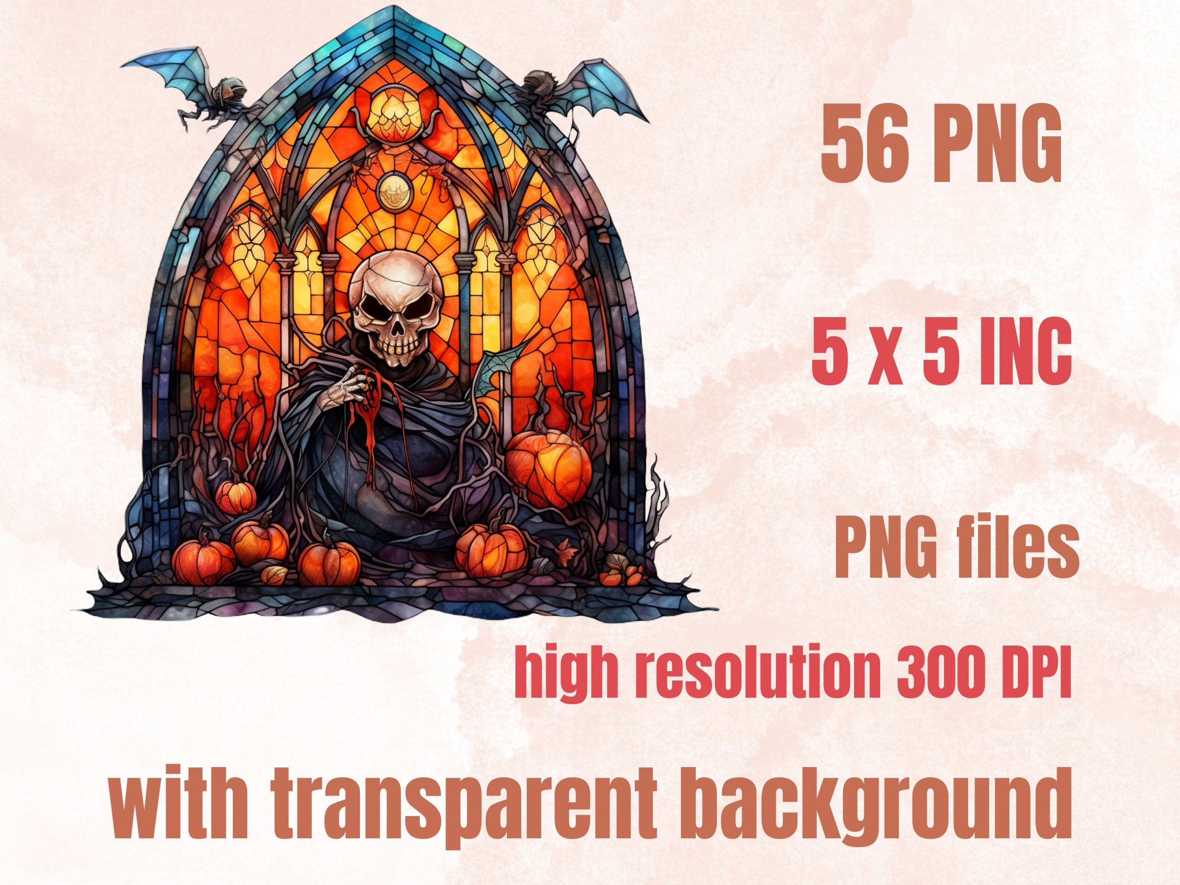 56 PNG Watercolor Stained Glass Halloween Bundle Clipart, Happy Halloween Illustrations Clip art, Witchcraft png, Stained Glass Sublimation