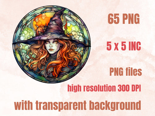 65 PNG Watercolor Round Stained Glass Halloween Big Bundle Clipart, Halloween Illustrations Clip art, Witchcraft png, Circle Stained Glass