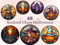 65 PNG Watercolor Round Stained Glass Halloween Big Bundle Clipart, Halloween Illustrations Clip art, Witchcraft png, Circle Stained Glass