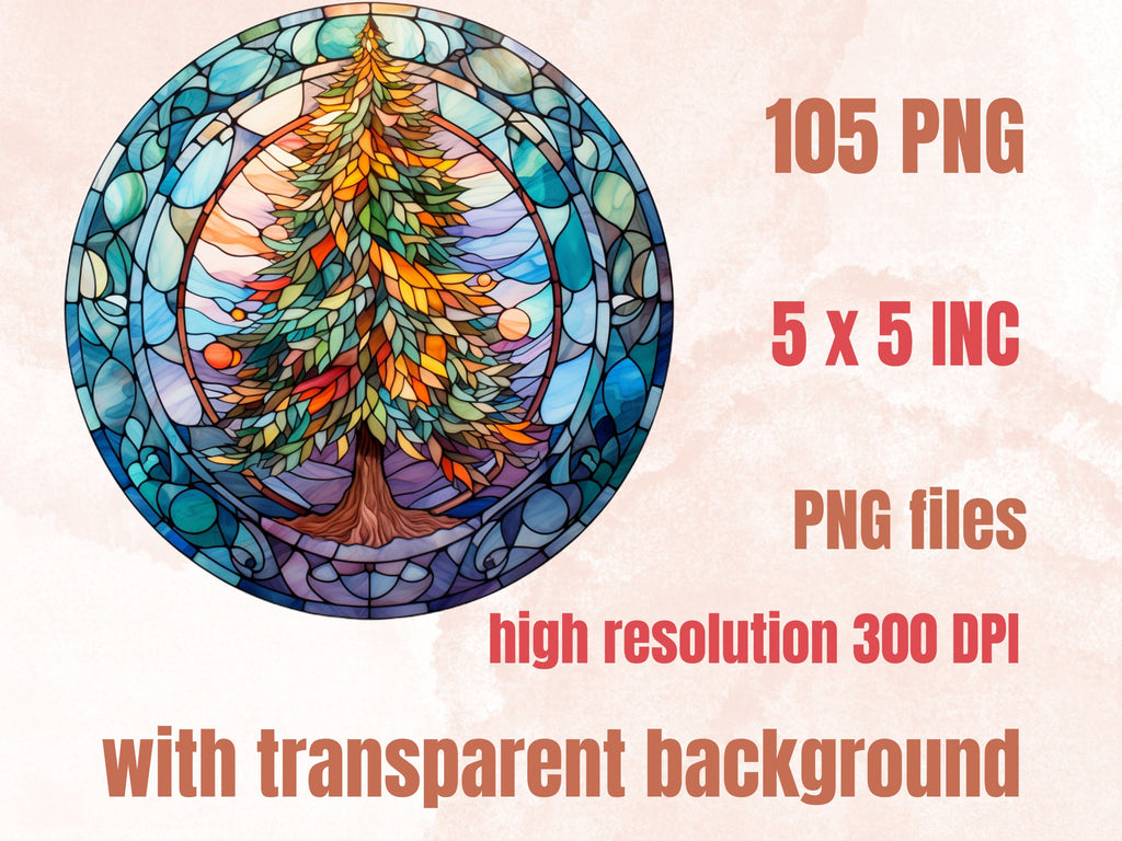 105 PNG Watercolor Round Stained Glass Christmas Bundle Clipart, Xmas Illustrations Clip art, Circle Stained Glass Winter Digital Sticker