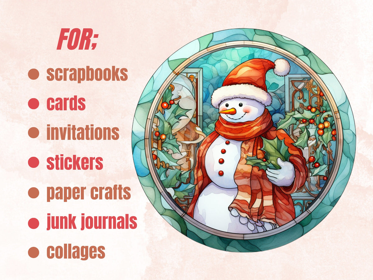 105 PNG Watercolor Round Stained Glass Christmas Bundle Clipart, Xmas Illustrations Clip art, Circle Stained Glass Winter Digital Sticker