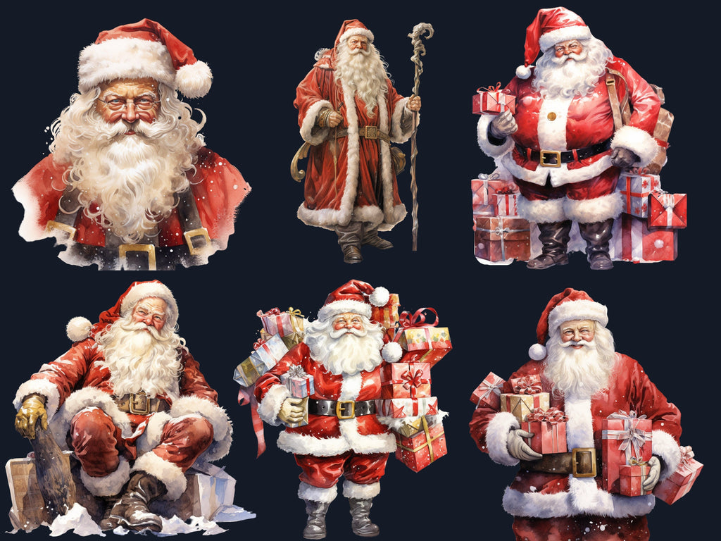 32 PNG Watercolour Santa Claus Clipart, Christmas Clip art Bundle, Winter Holiday graphic png, Xmas Noel Sublimation, Free Commercial Use