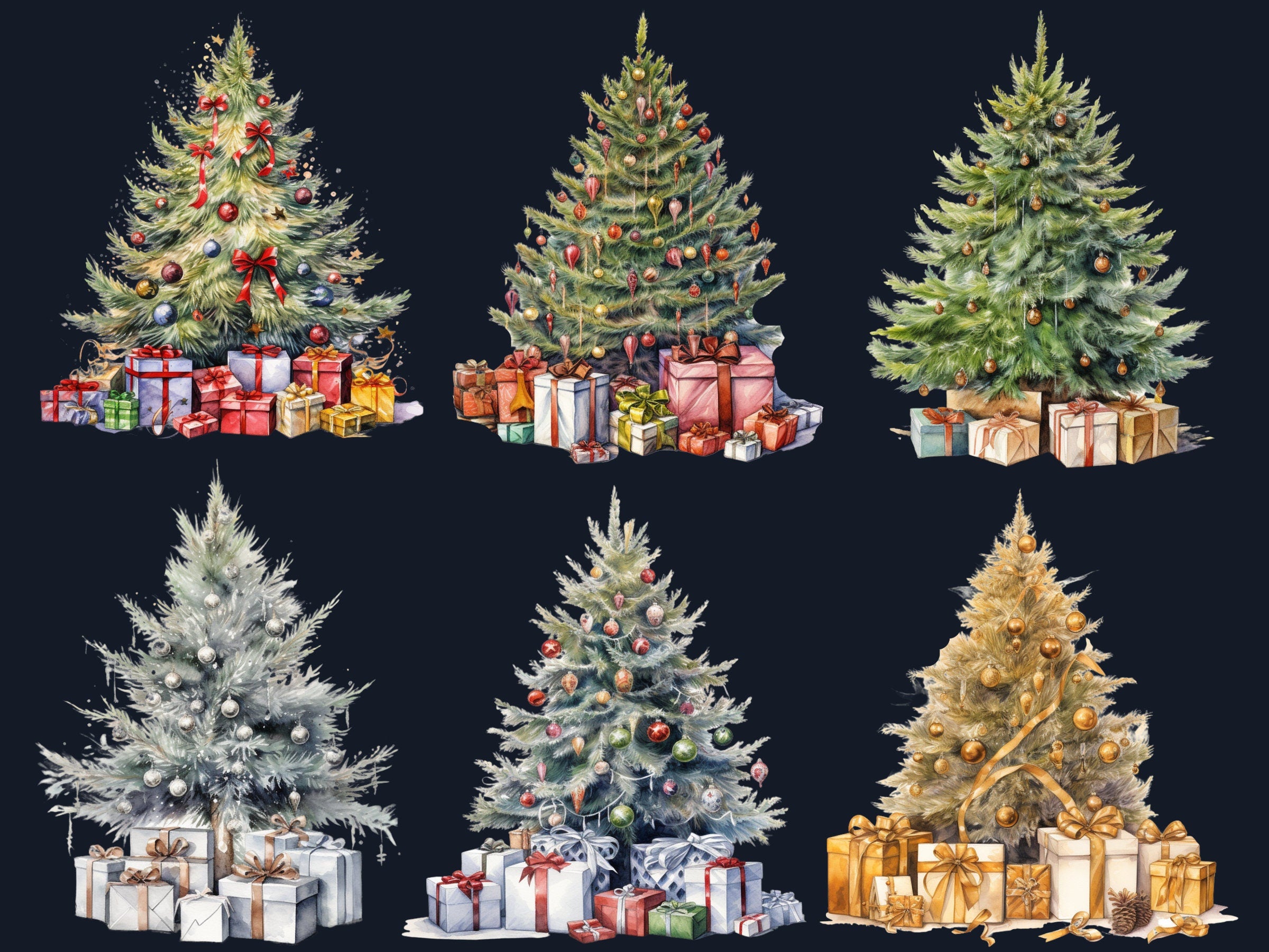 20 PNG Watercolour Christmas Tree Clipart, Cozy Christmas Decorations Clip art Bundle, Winter Holiday graphic png, Xmas Noel Sublimation