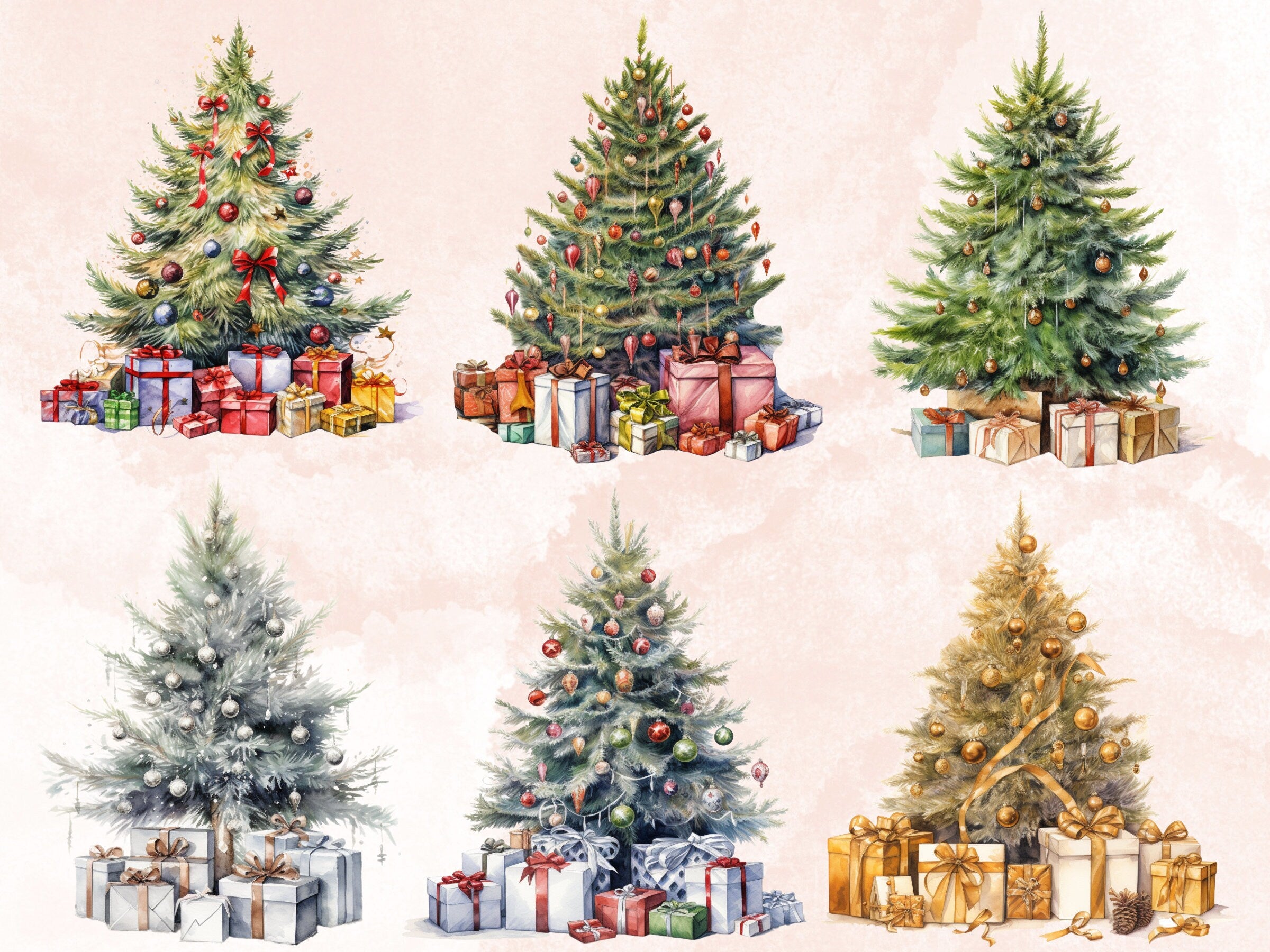 20 PNG Watercolour Christmas Tree Clipart, Cozy Christmas Decorations Clip art Bundle, Winter Holiday graphic png, Xmas Noel Sublimation