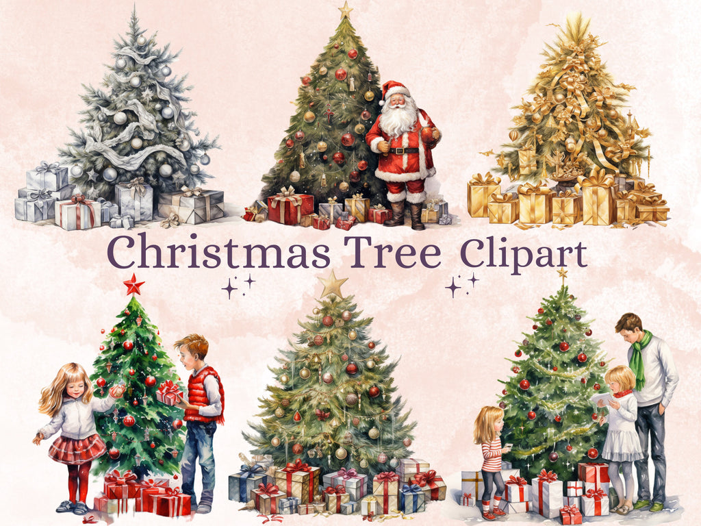 20 PNG Watercolour Christmas Tree Clipart, Cozy Christmas Decorations Clip art Bundle, Winter Holiday graphic png, Xmas Noel Sublimation