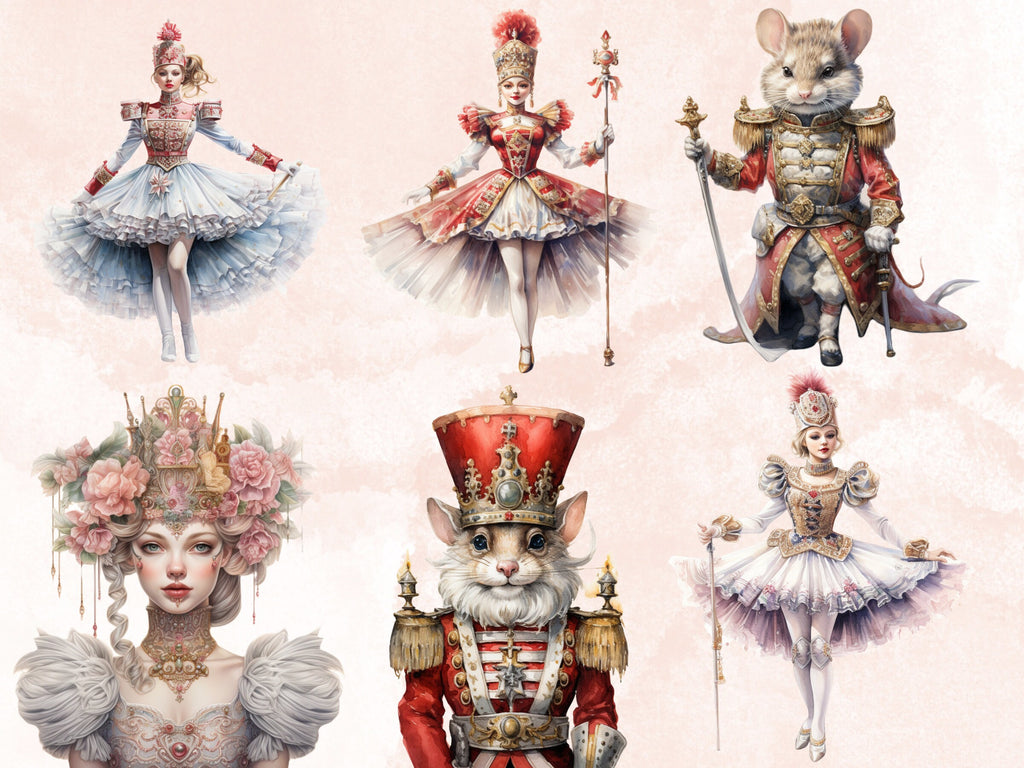 29 PNG Watercolour Christmas Nutcracker Clipart, Merry Christmas Ballet Clip art Bundle, Fairytale graphic png, Xmas Noel Sublimation Bundle
